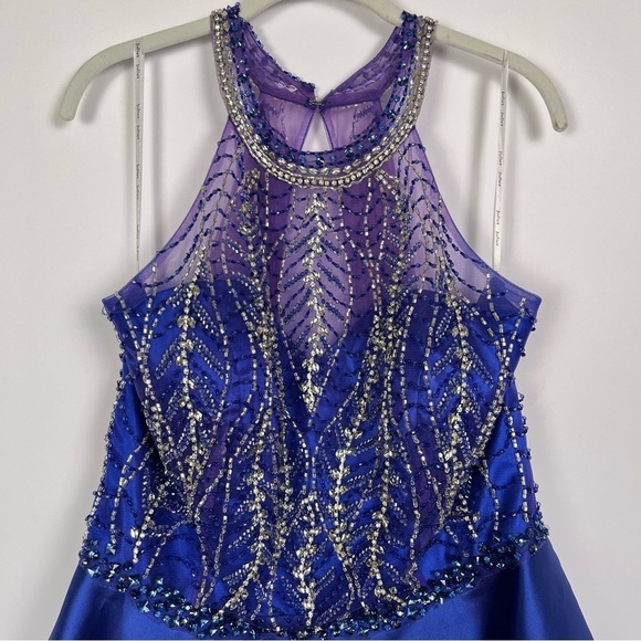 Juliet Blue Halter Sequin Formal Cocktail Dress w/ shawl sz 2XL Blue Purple - Picture 4 of 14